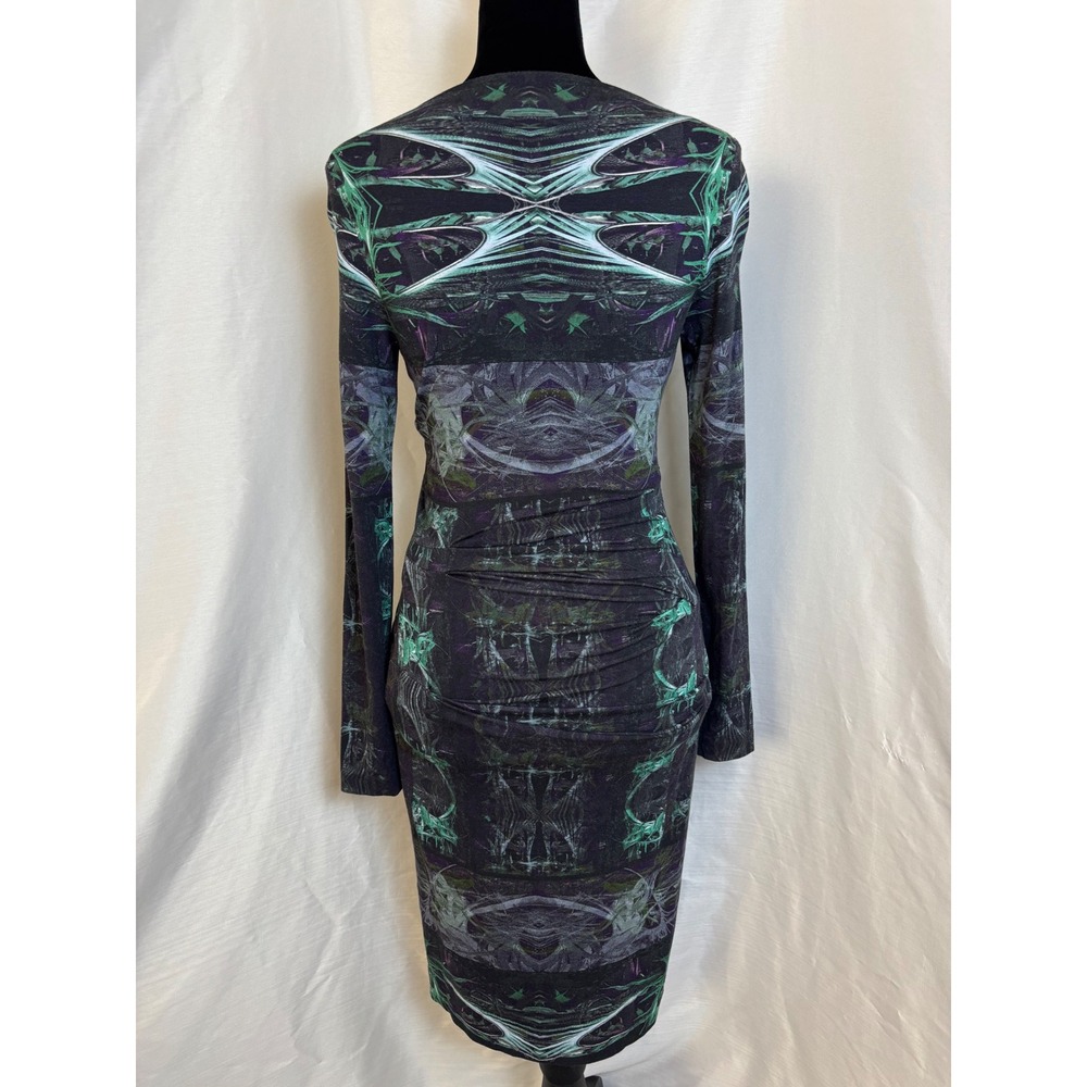 Artelier Nicole Miller Midi Dress Womens S Black Green Vintage Ruched Bodycon - Picture 4 of 5